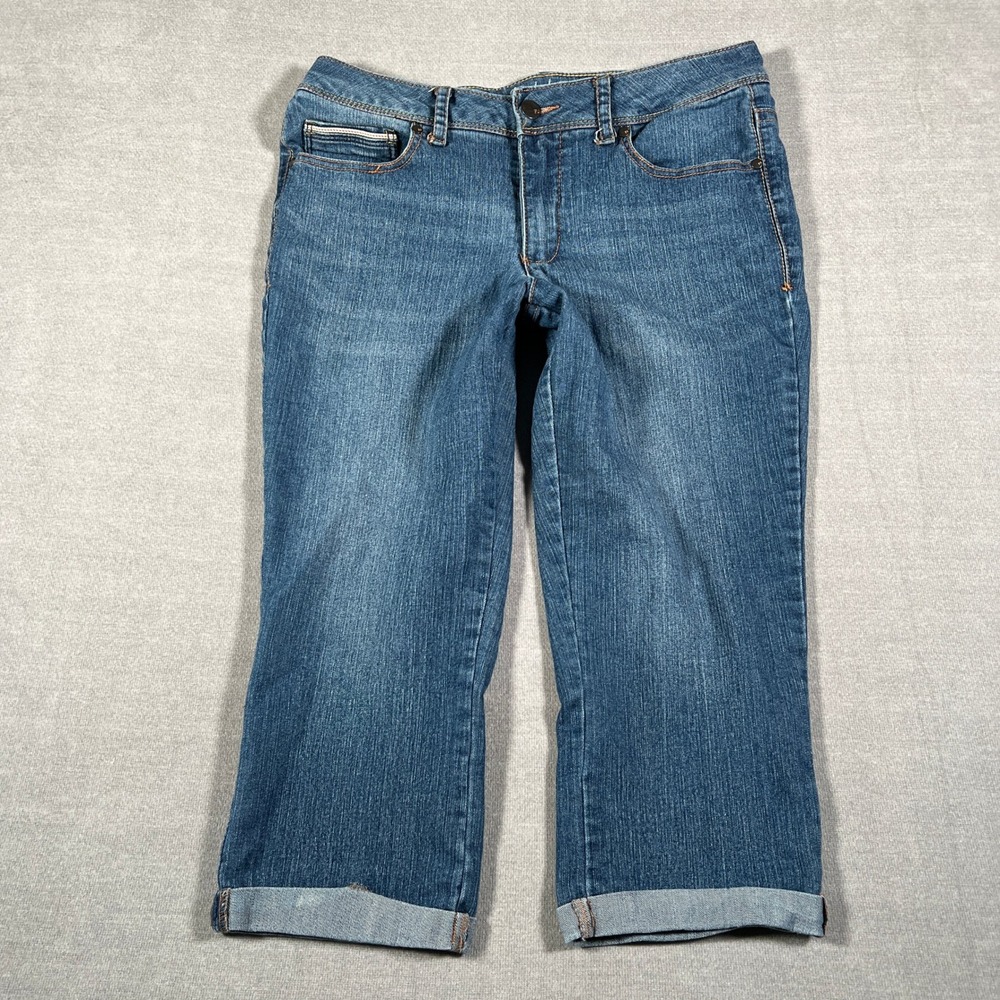 Faded Glory Capri Cuffed Mid Rise Denim Jeans Women 14 Blue Cotton Blend